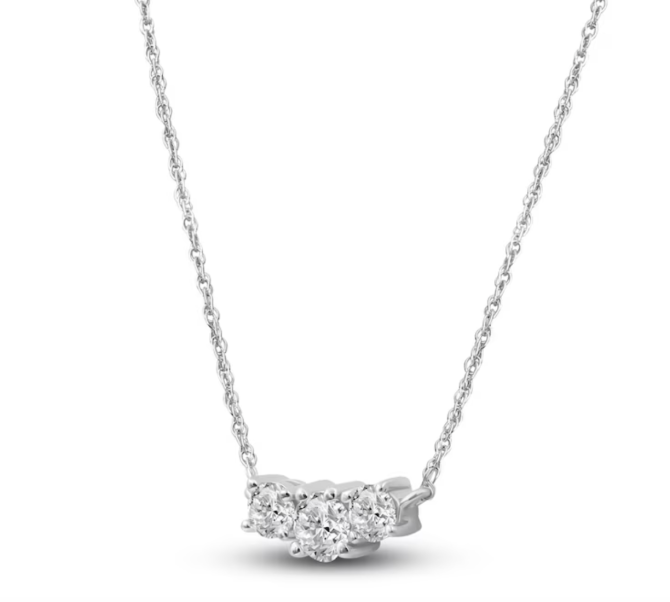 1/2 Carat Lab-Created Diamond Three-Stone Necklace in 14K White Gold – 18" Chain - Image 2